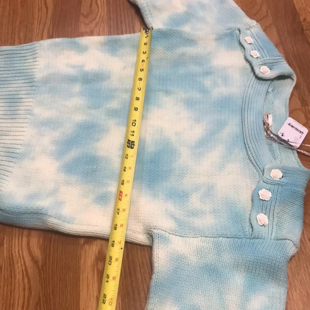 NWT Free People x LoveShackFancy Gallatin Pullover Sweater Aqua Small